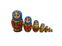 Babushka Doll - Village Traditional - 7 Piece Set - Blue Scarf