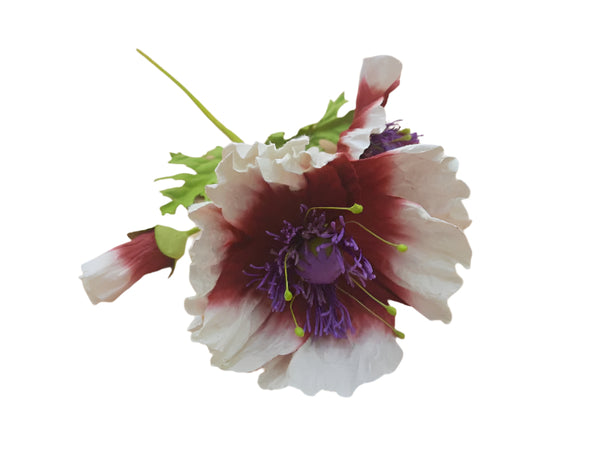 Poppy Garden - Crimson, White Petals / Purple, Green Centre