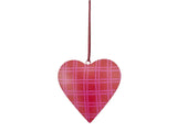 Joy Hand Painted Heart Tree Decoration - Pink/Red Checks