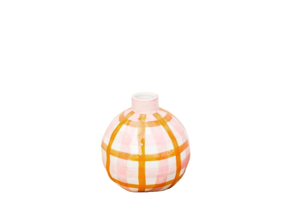 Round Bud Vase - Pink and Orange Gingham - Ball Shape - Noss & Co