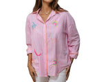 Embroidered Shirt - Pink Stripe - Small/Medium