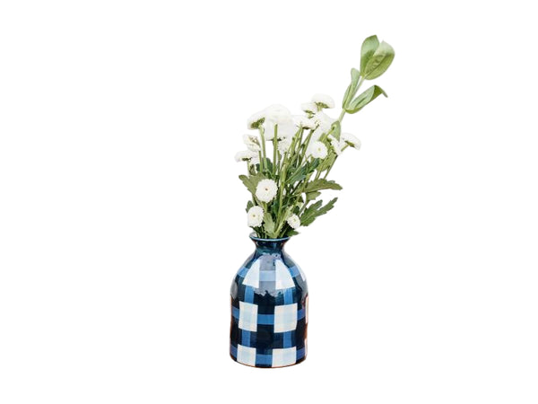 Bud Vase - Navy & Cornflower Blue Gingham - Noss & Co