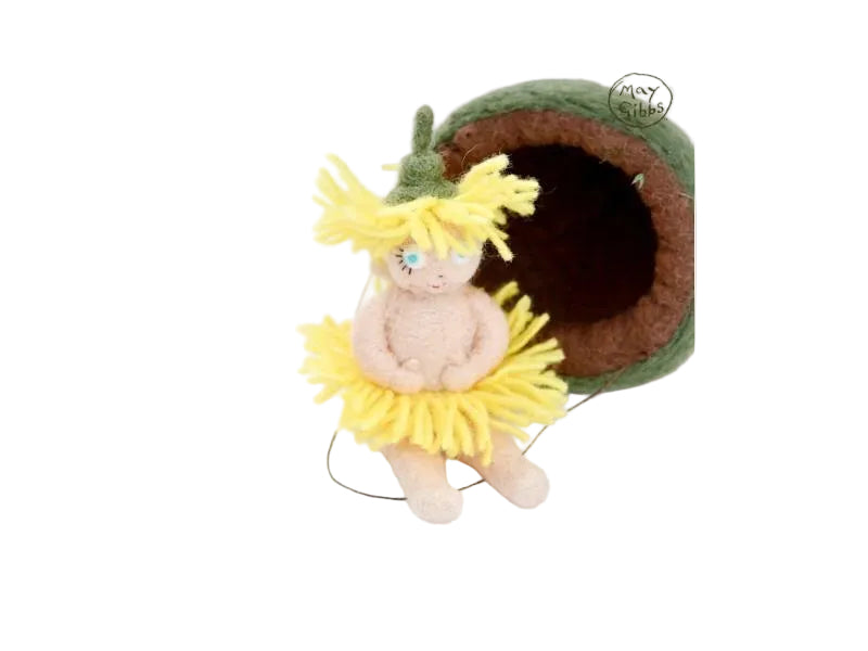 May Gibbs Little Ragged Blossom Doll with Gum Pod – Curly Tree