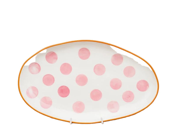 Small Oval Platter - Pink Spots/Orange Rim - Noss & Co