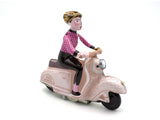 Scooter Girl - Purple & white polka dot top, ivory Vespa