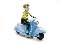 Scooter Girl - Yellow & black polka dot top, blue Vespa