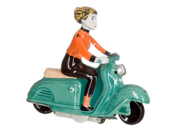 Scooter Girl - Orange top, green Vespa