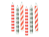 Festive Stripe Table Candles - Pack of 6