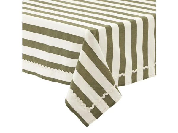 Oria Cotton Tablecloth  - 150 x 250cm - Olive / Ivory