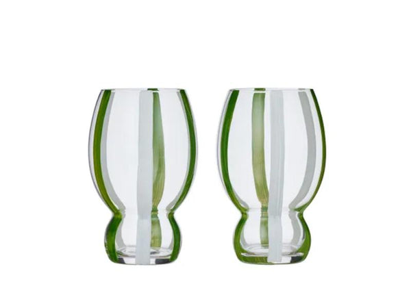 Kimi Wine Glasses - Set of 2 - Green/White Stripes