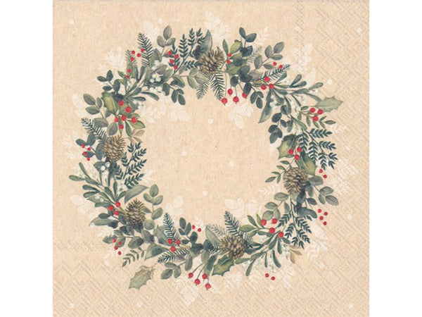 Paper Napkins -  Pack of 20 - Green Xmas Wreath