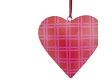 Joy Hand Painted Heart Tree Decoration - Pink/Red Checks