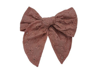 Hair Bow x 1 - Broderie - With Clip