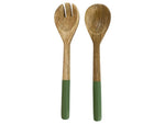 Mango Wood Salad Servers - Green & Natural - Small